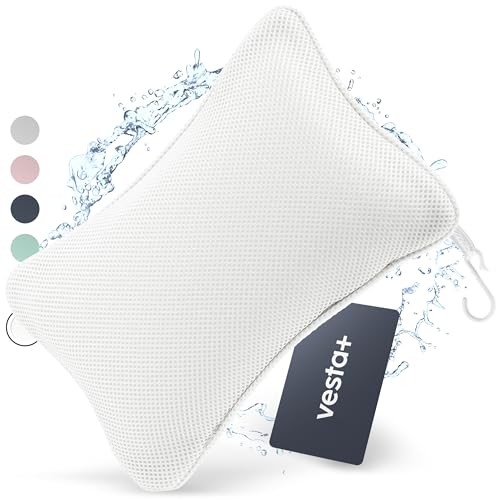 Vesta+ Badewannenkissen Weiß S mit Saugnäpfen, Badekissen Testsieger als Badewannenkissen Nacken & Nackenkissen Badewanne, Das Badekissen für Badewanne, Badewannen Kissen & Duschkissen Badewanne