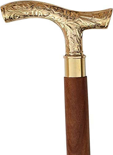 Herren-Derby-Stöcke und Holz-Gehstock für Männer und Frauen, 94 cm, braunes Ebenholz, Messing, T-förmiger Griff in goldenem Ton, Naturholz, Unisex