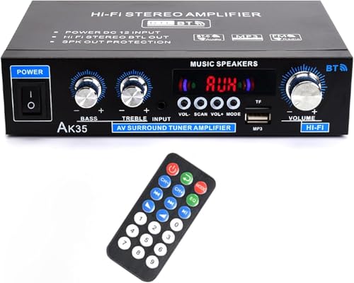 WOOPKER AK35 HiFi-Verstärker, Bluetooth 5.0 Mini Verstärker HiFi Stereo Heimkino Stereo av Receiver Höhen und Bässe mit USB/RCA/MIC/FM