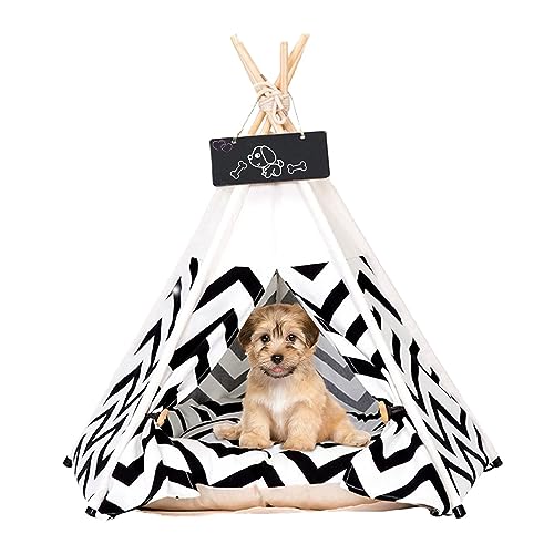 Tipi Zelt für Haustiere Hundezelt Katzenzelt 60x60x70cm Haustierzelte Häuser mit Doppelseitigem Kissen Abnehmbar und Waschbar Haustierbett Wegklappen Haustier Hundebett Katzenbett