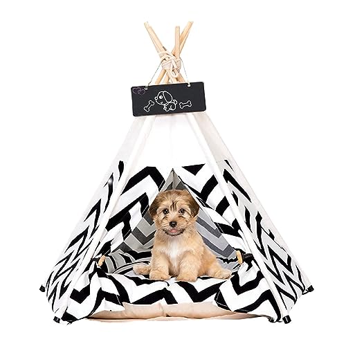 Tipi Zelt für Haustiere Hundezelt Katzenzelt Haustierzelte Häuser mit Doppelseitigem Kissen Abnehmbar und Waschbar Haustierbett Wegklappen Haustier Hundebett Katzenbett 50x50x70cm