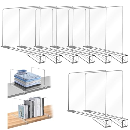 Votoko 8 Stück Transparente Acryl Regaltrenner, Schrankregaltrenner, 30x20cm Regalteiler, Multifunktionaler Shelf Divider für Schlafzimmer, Bücherregal, Kleiderschrank Organisation