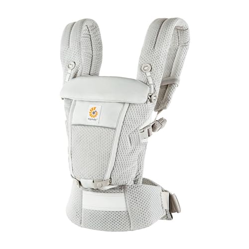 Ergobaby Adapt Babytrage für Neugeborene ab Geburt, 3-Positionen SoftFlex Mesh Ergonomische Babybauchtrage Rückentrage Baby-Tragetasche, Pearl Grey