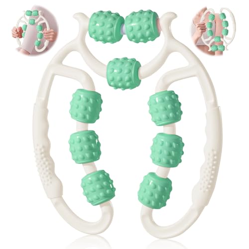 Yanghad Massageroller, Cellulite Massagegerät, Massageroller Beine, Bein Massagegerät, Cellulite Roller, Massage Roller mit Griff für Bein, Fuß, Armmassage (Weiß+Grün)