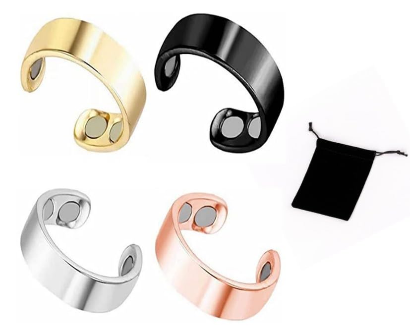 COZERI Lymphdrainage Ring 4 Stück Verstellbare Magnetringe Für Männer Und Frauen, Therapeutischer Magnetring Aus Kupfer, Magnetische Lymphentgiftungsringe