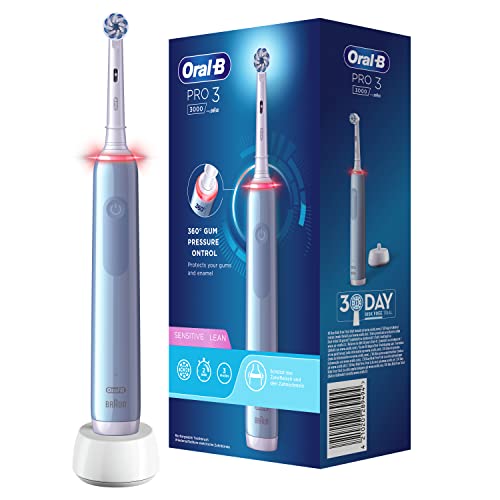 Oral-B PRO 3 3000 Sensitive Clean Elektrische Zahnbürste/Electric Toothbrush, mit 3 Putzmodi inkl. Sensitiv und visueller 360° Andruckkontrolle für Zahnpflege, Designed by Braun, blau