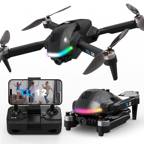 Tolatoyus TL12 RGB Beleuchtete Drohnen Bürstenlose Motordrohne mit 1080P 3D Flips 3D Kamera Übertragung FPV Höhenerhaltung Start mit einem Knopf RC Quadcopter für Anfänger Mehrere Lichter