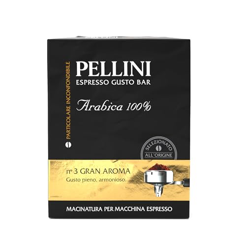 Pellini Gustobar N.3, Gemahlener Kaffee für Espressomaschinen mit Vollmundigem Geschmack, 100% Arabica-Mischung bei Langsamer Röstung, 2 Packungen mit je 250g