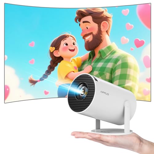 HIPPUS Mini Beamer 4K Projektor, Android Heimkino Projector Full HD 1080P, 270° Dreh Proyector Klein Kurzdistanz Heimprojektor Handy für Schlafzimmer, Tische, Decken, Weiß