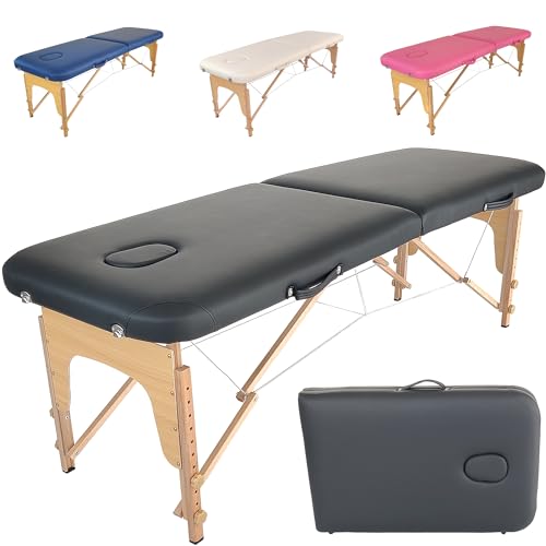 Beltom Mobile Massagetisch Massageliege 2 zonen Basic 185 x 60 cm. - Licht 11,8 kg - massagebed massageleuning Massagebank 2 Zones klappbar Kosmetikliege - Schwarz