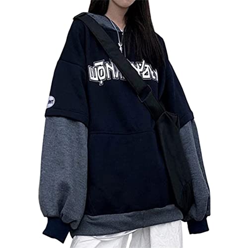 ORANDESIGNE Damen Anime Kapuzenpullover Japan Kawaii Hoodie Mädchen Y2K Gothic Sweatshirt Pullover E-Girl Streetwear P Grau L