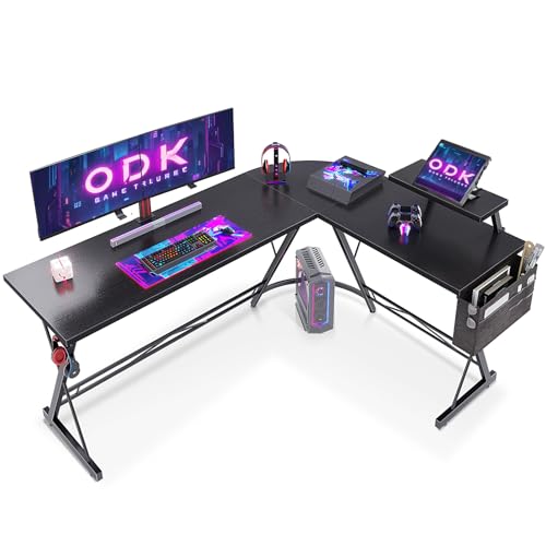 ODK Gaming Tisch, Gaming Schreibtisch Eckschreibtisch für Gamer, Schreibtisch L Form mit Monitorständer für Büro (Schwarz, 167 x 120 cm)