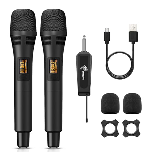 TONOR Mikrofon kabellos, drahtloses Funkmikrofon Wireless Microphone Handmikrofon dynamisch Microfono Mic mit Empfänger für Verstärker PA Anlage Karaoke Hochzeit Party Konferenz Vortrag TW320 Schwarz