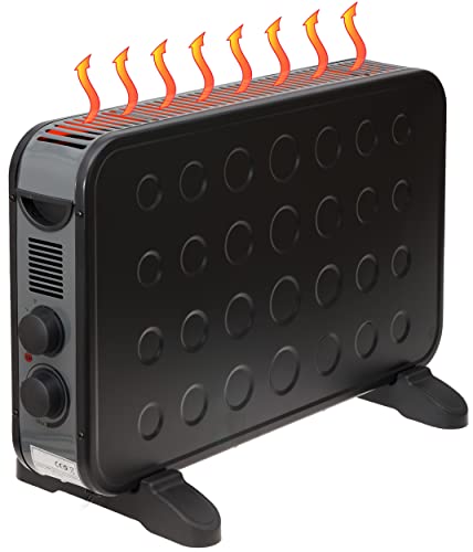 Brollux Elektroheizung 2000W B2K mobiles Heizgerät Konvektor Elektroheizkörper Elektrische Heizung mit Thermostat schwarz