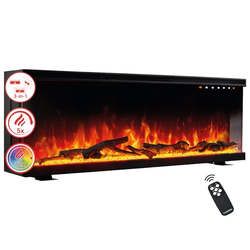 KAMINIO Elektrokamin LEA - Elektrischer 3-in-1 Kamin mit Panoramaview, Heizung, 3D-Flammeneffekt, 12 Flammenfarben, Fernbedienung (50 Zoll)