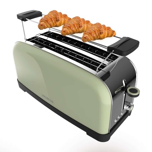 Cecotec Vertikaler Toaster Toastin' time 1500 Green, 1500W, Doppelter langer und breiter Schlitz 3,8 cm, Obere Stäbe, Edelstahl, Automatische Abschaltung und Pop-up-Funktion, Krümelablage