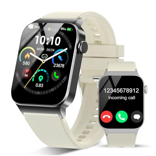 STECEi Smartwatch Herren Damen, 1,85'' HD Touchscreen Smart Watch mit Bluetooth Anrufe, 110+ Sportmodi Fitnessuhr mit Herzfrequenz Schlafüberwachung Schrittzähler, IP68 Wasserdicht Sportuhr, Weiß