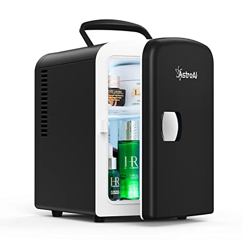 AstroAI 2 in 1 Mini Kühlschrank 4 Liter Fridge mit Kühl- und Heizfunktion 12 Volt am Zigarettenanzünder und 220 Volt Steckdose für Autos, Büros und Schlafsäle, Schwarz
