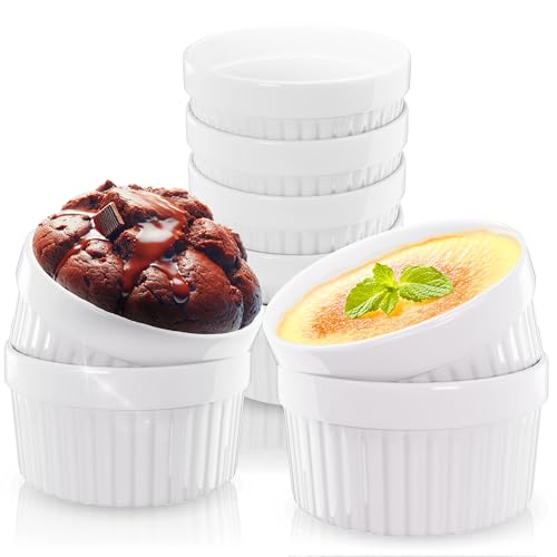 ToCi 6 x Soufflé Förmchen Ø 9 cm - Creme Brulee Schälchen | Ofenfeste Keramik Förmchen je 185 ml | Dessertschale Pastetenförmchen für Ragout Fin Schoko-Souffle