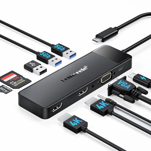 Docking Station USB C Hub 3*Display- 11 in 1, (2024 Upgrade) Lemorele USB C Dock 2*HDMI Adapter 4K, 3 USB 3.0/2.0, VGA, PD 100W, Audio, SD/TF, für Windows, MacBook, Dell, HP, Lenovo,Surface