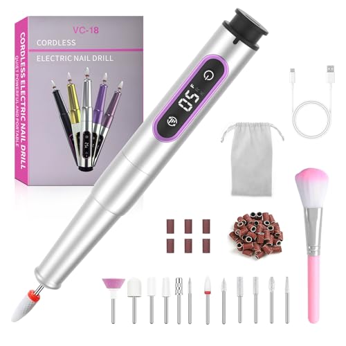 Nagelfräser Kabellos, Elektrisch Nagelfeile 13 in 1, Fräser Nägel 25000 U/min, Nail Drill 5 Geschwindigkeiten, Akku - Professionell Maniküre Pediküre Fußpflege Set für Gelnägel