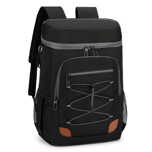 Droombouw 28L Picknickrucksäcke Kühlrucksack Ultraleicht Isolierte Cooler Bag Groß Wasserdichter Rucksack mit Flaschenöffner für Picknick Camping Strand Wandern Reisen Einkaufen Schwarz-1