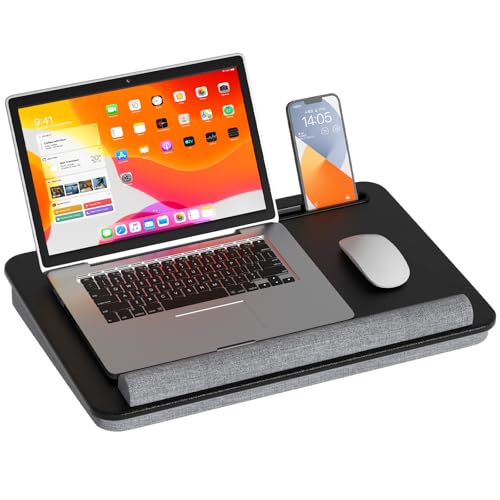 Laptopkissen für Bett - Laptopunterlage mit Handgelenkauflage und Telefonhalter für max. 17,3 Zoll Notebook, Laptop Kissen Lapdesk für Homeoffice, Lernen und Entspannung