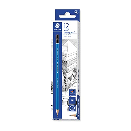 STAEDTLER Zeichenbleistift Mars Lumograph, Härtegrad 2H, unglaublich bruchfeste Premium-Bleistifte, hohe Qualität, spezielle Minenrezeptur, Sechskantform, 12 Bleistifte in Faltschachtel, 100-2H