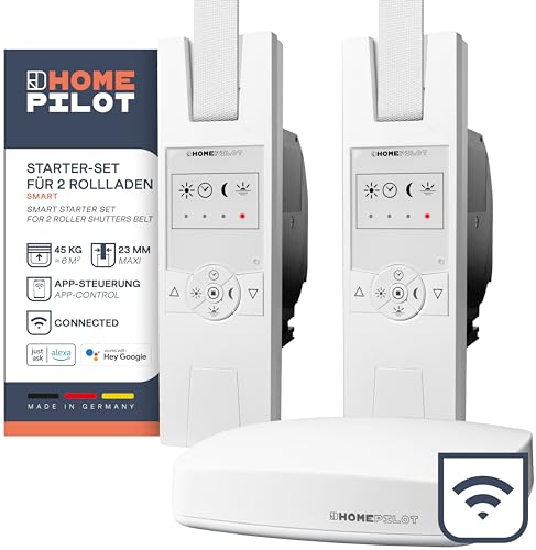 HOMEPILOT Rollladen Smart-Home Starter-Set - 2x RolloTron elektrischer Gurtwickler + Gateway premium, Zentrale inkl. App & Sprachsteuerung (Alexa, Google Assistant, Siri kompatibel)