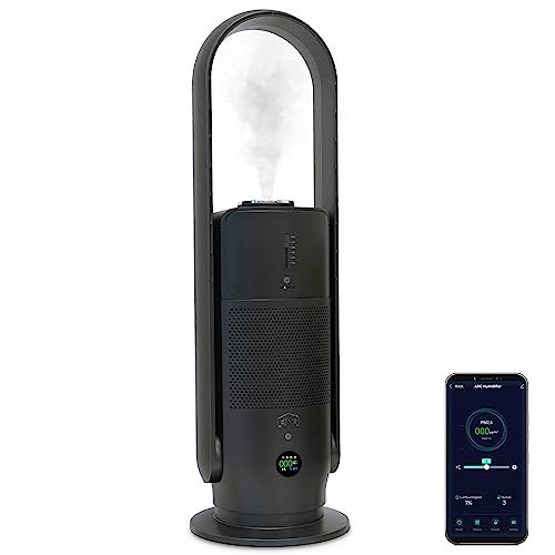 djive ARC Humidifier 3in1 sehr leiser Ventilator mit Luftbefeuchter & Luftreiniger, HEPA 14, Alexa kompatibel, App, Turmventilator rotorlos mit Fernbedienung, oszillierendes Kühlgerät mit Wasser, grau