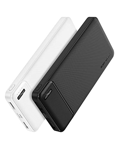 AsperX Power Bank 10000mAh 2 Stück, Slim Klein Aber Stark Externer Handyakkus, USB C Eingang und Ausgang, Tragbares Ladegerät mit 4 Ports kompatibel mit iPhone, Samsung, iPad, Huawei, AirPods