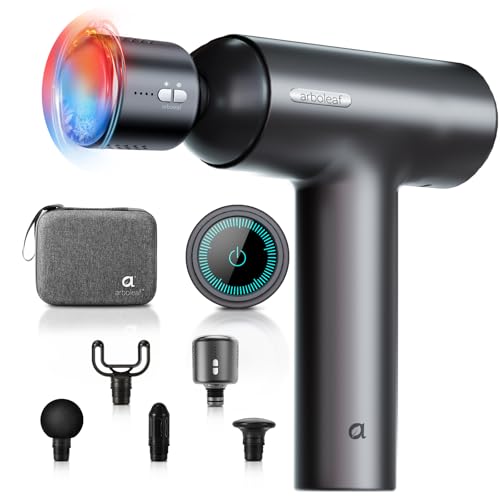 arboleaf Massagepistole Tiefengewebe mit Wärmefunktion, Massage Gun LED-Touchscreen mit 6 Massagestufen & 5 Massageköpfen, Muskel Massagegerät 10mm Amplitude USB-C Schnellaufladung für Entspannung