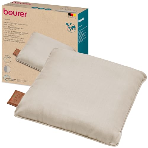 Beurer MG 139 Akku-Massagekissen mit Wärmefunktion, kabelloses Shiatsu-Massagekissen, zuschaltbare Wärme, hergestellt aus recyceltem Material, Maschinenwaschbar, Abschaltautomatik, 40 x 40 cm, Beige