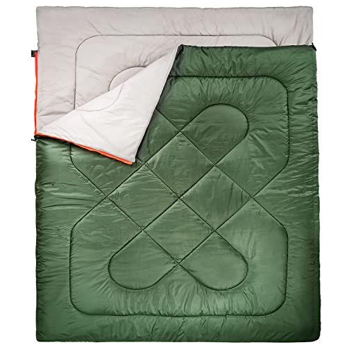 Amazon Basics – Rechteckig Schlafsack für kaltes Wetter, zum Camping und Wandern, Queensize-Größe für zwei Personen, Double, olivgrün