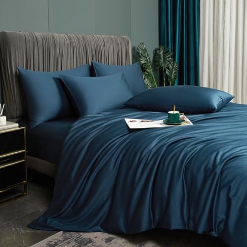Luofanfei Bambus Bettwäsche 135x200 cm Petrol Blau Sommer Kühlende Uni Bambusfasern Lyocell Glänzend Bettwäsche Set Atmungsaktiv Bamboo Zweiteilig Bettbezug 135 200 Einzelbett mit Reissverschluss