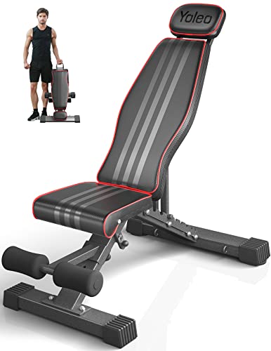 YOLEO 300kg Klappbare Hantelbank Multifunktion mit Erweiterte Rücken und Kopf und Wirbelsäulenstütze, Training Fitness Bank Bauchtrainer Schrägbank mit 10-Fach Verstellbarer Rückenlehne