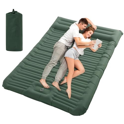 HAUSPROFI Isomatte 2 Personen, 194x137cm Verbesserte Isomatte Selbstaufblasend, Isomatte Outdoor, Isomatte Camping, Isomatte Aufblasbar, Schlafmatte Camping mit Fußpumpe und Kopfkissen für 2 Personen