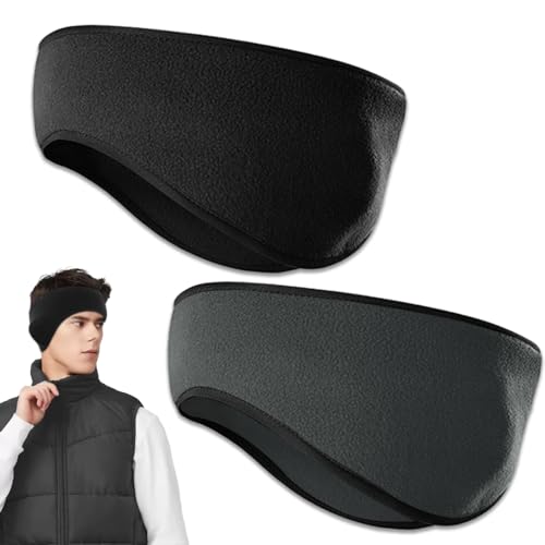 Yotutun Sport Stirnband Ohrenwärmer, 2 Stück Doppelschicht Winddichtes Winter Stirnband für Damen und Herren, Fleece Ohrenschützer für Laufen, Jogging, Wandern, Yoga