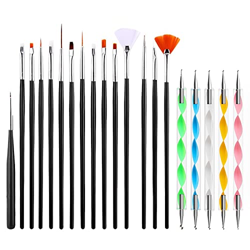 iLamdeetek 20 Stück Nagel Pinsel Set,Professionelle Nagel Pinsel,Acryl Nagel Kunst Pinsel,mit Dotting Tools,für gelnägel UV-Gel Nageldesign Nail Art