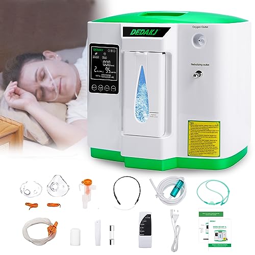 DEDAKJ Sauerstoffkonzentrator Tragbarer, Sauerstoffgerät für Zuhause 93% ± 3% Hohe Reinheit 2-9 L/min Durchfluss einstellbar mit Zerstäubung Sauerstoffmaschine, Mit Fernbedienung
