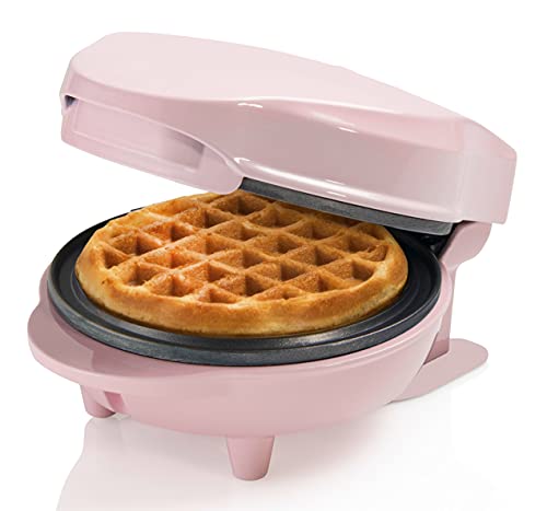 Bestron Mini-Waffeleisen für klassische Waffeln, kleiner Waffelmaker mit Antihaftbeschichtung, für Kindergeburtstage, Familienfeiern, Ostern oder Weihnachten, Retro Design, 550 Watt, Farbe: Rosa