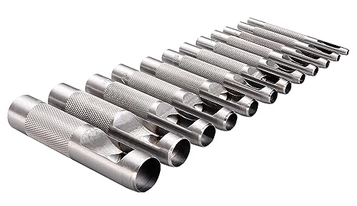 Spurtar 12-tlg. Stahl Locheisen set 1/8 ''-3/4 '' (3-19 mm) Leder Stanzer Rund Lochstanzer für Leder Gürtel Uhrenarmband, Kleidung, Dichtung, Öse, Papier, Leinwand, Stoff - Canvas beutel, Schwarz