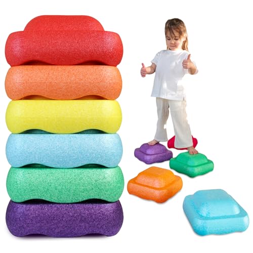 noya | Balanciersteine 6er Set Kinder Stapelsteine I Balancieren für Kinder Indoor & Outdoor I Balance Trittsteine Kinder stapelbar Stepping Stones Kids