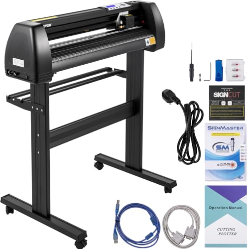 VEVOR Vinyl Schneideplotter Max. Einzug 720 mm Folienschneider Schrittmotor 800 mm/s Plottermaschine Schnittstärke Max. 3 mm, Folienplotter mit Klingenhalter, Vinylschneider mit Signcut & Signmaster
