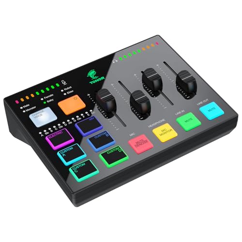 TONOR Audio Interface für Streaming Podcasting Studio Aufnahmen, 6,35mm und XLR-Kanal für Instrumenteneingang Audio Mixer mit RGB für Gamer Musiker Songwriter Gitarristen Content Creators TX310