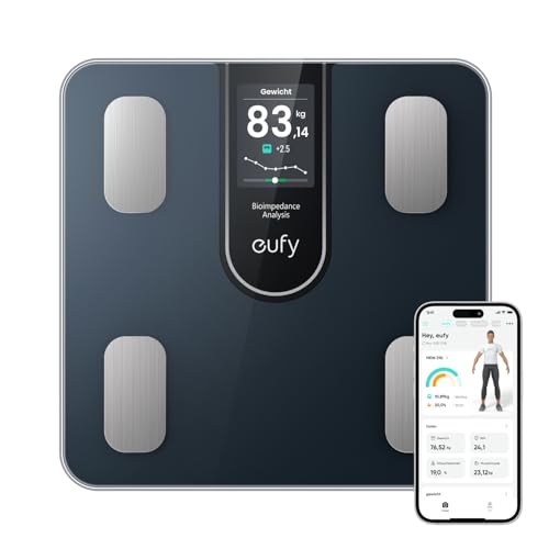 eufy Smarte Personenwaage C20, Digitale Körperfettwaage, Großes TFT-Display, Bluetooth, 16 Messwerte für Gewicht, BMI u.m., Multi-Modi, Hohe Präzision