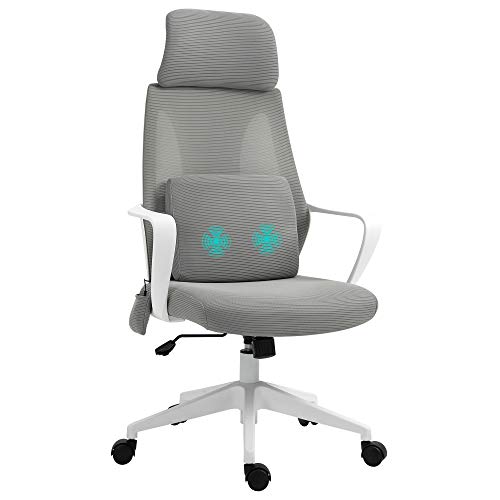 Vinsetto Bürostuhl mit Massagefunktion Massagesessel ergonomischer Chefsesselhöhenverstellbarer Drehstuhl Gamingstuhl Nylon 62 x 60 x 114-122 cm Grau