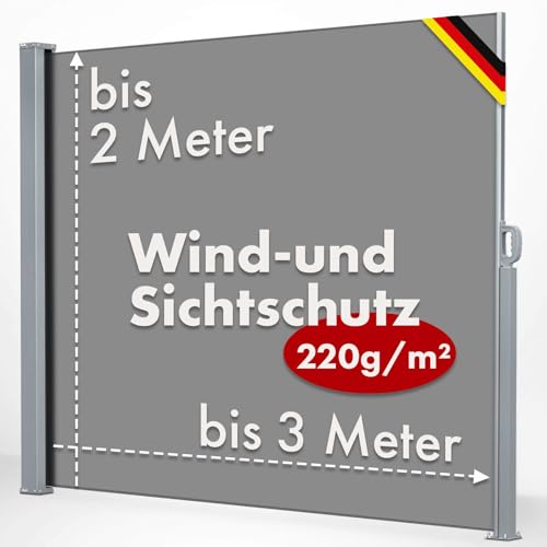KARAT ALU Seitenmarkise - ausziehbare Markise in Anthrazit - 160 x 300 cm - blickdichter Sichtschutz & Windschutz für Garten Balkon & Terrasse, Seitenrollo mit Wandhalterung