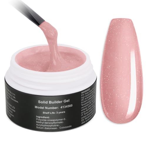 LOPHE Aufbaugel für Gelnägel, 15ml UV Gel Nägel zur Nagelverlängerung und Modellage, Builder Gel für Nägel mit Pailletten, UV-Gel Aufbaugel zu Hause, Salon(MY18)