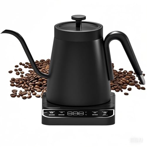 1350W Edelstahl Schwanenhals Wasserkocher mit 12H Automatische Wärmespeicherung,Gooseneck Kettle mit Transparentem Deckel,Kaffee und Tea Maker-Schwarz